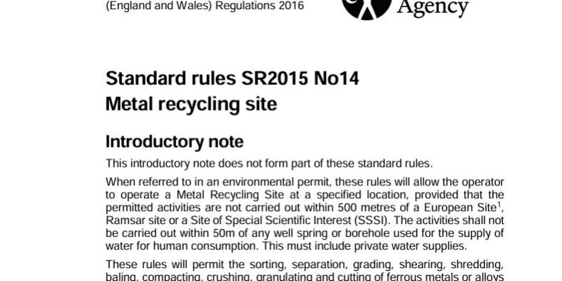 SR2015 no14 Standard Rules Permit and environmental permit Applications, SR2015 no14