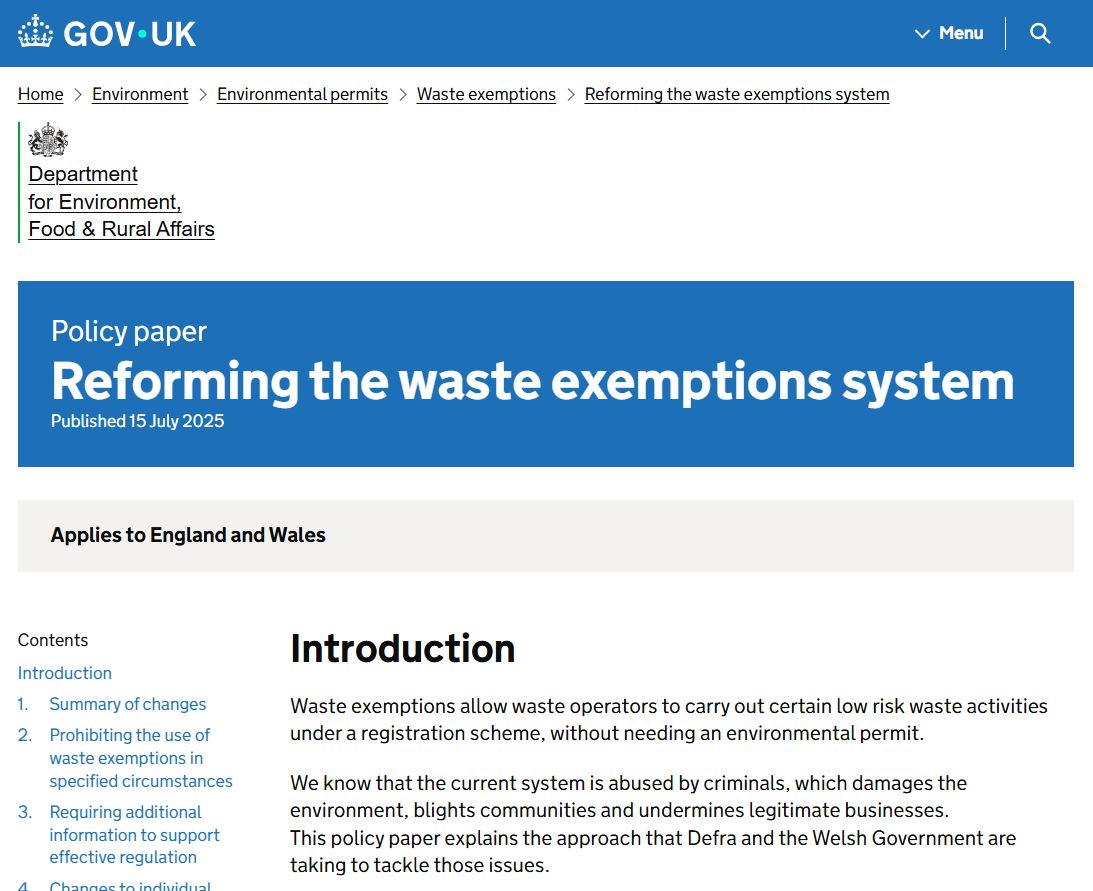 Environment Agency Waste Exemption Reform 2025 Environment Agency announces changes to UK waste exemptions regime in 2025