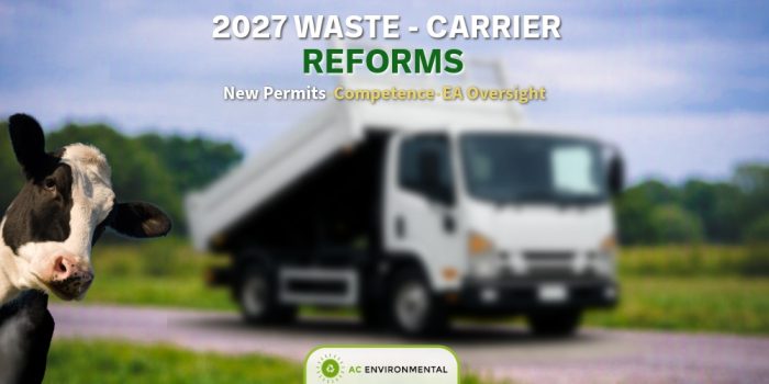 White waste‑carrier truck parked on a rural road symbolising the 2027 waste‑carrier reforms and new competence permit system in England.